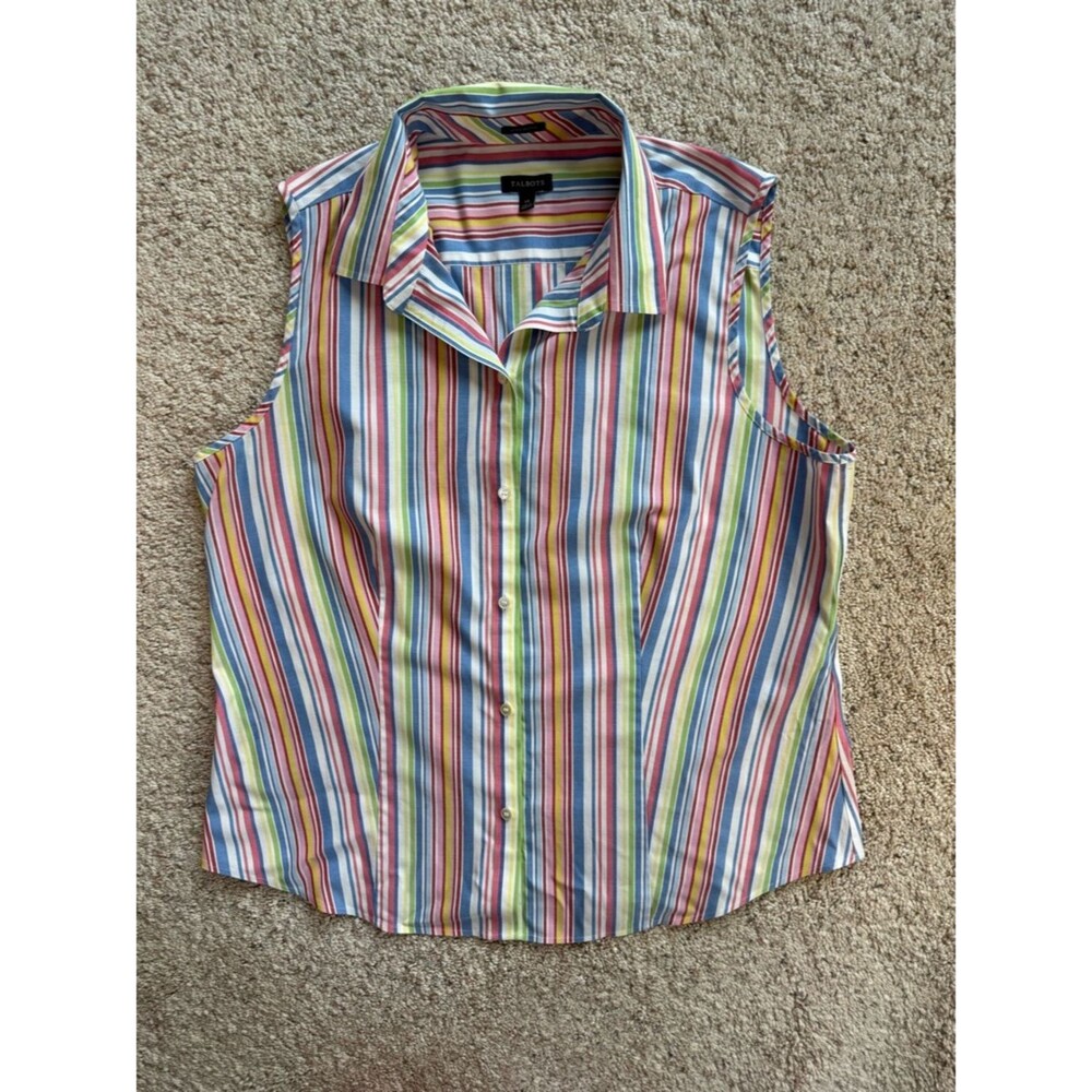 Talbots Sleeveless Striped Button Down Top Women's 14 Pastel Coastal Preppy